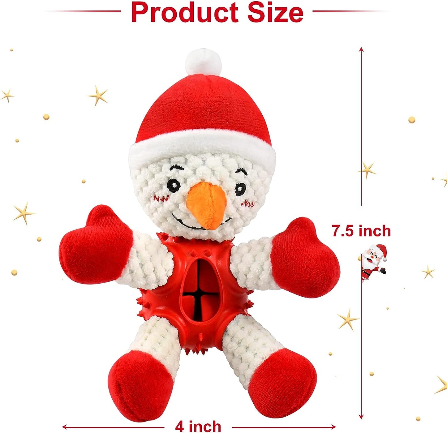 Christmas Squeaky Dog Toys, Durable Rubber Dog Chew Bite Toy Stuffed Dog Toys, Funny Interactive Dog Toys with Crinkle Paper for Puppy Small Medium Pets Dogs (Snowman)