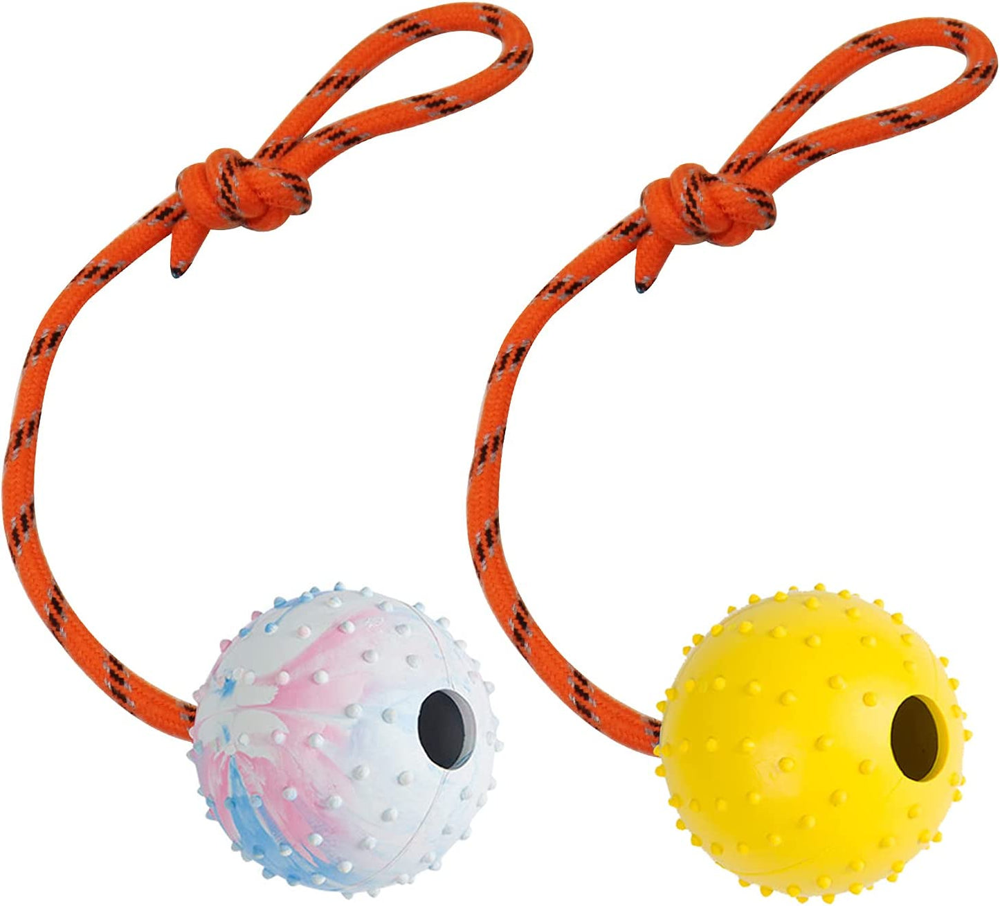 2 Pack Dog Ball, K9 Ball, Solid Rubber Ball on Rope for Reward, Fetch, Play (7Cm)
