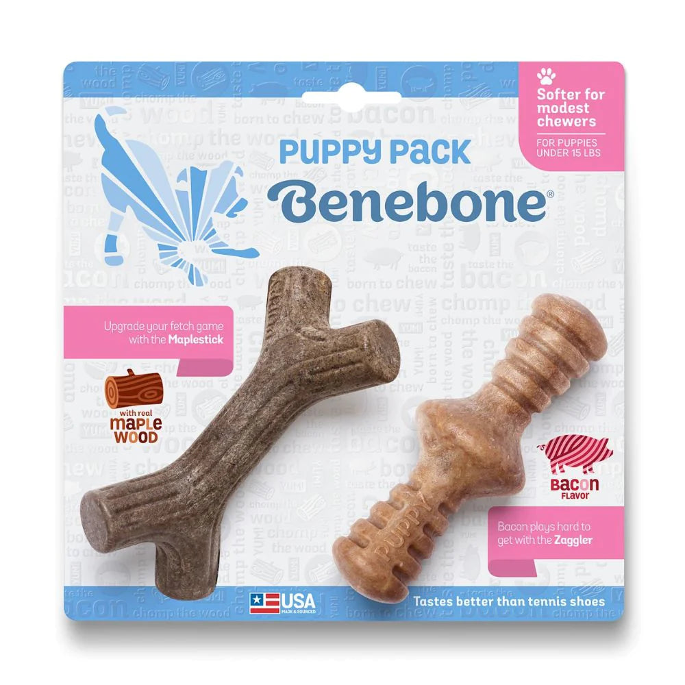 Benebone Puppy 2-Pack Maplestick/Zaggler Bacon Tiny Dog Chew Toy
