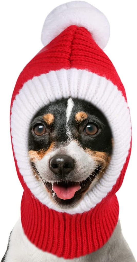 Lifeunion Christmas Dog Hat Costume Funny Pet Red Knit Snood Hat with Pompon Puppy Beanie Hat Cap Dog Warm Winter Headwear Ear and Neck Warmer (X-Small)
